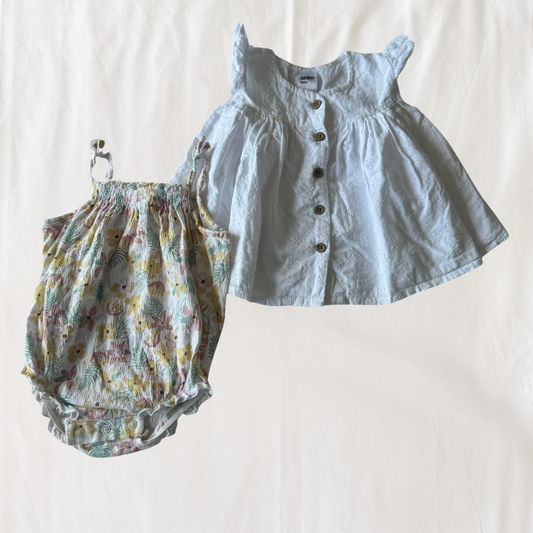 Floral Romper + Broderie Dress Bundle | Size 6-12m