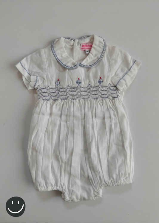 Meleze Broderie Romper - Sailboats| Size 3-6 months