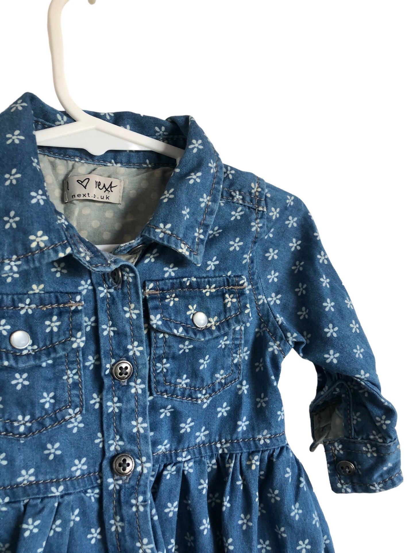 NEXT - Chambray Floral Shirt Dress - Age 3-6 Months