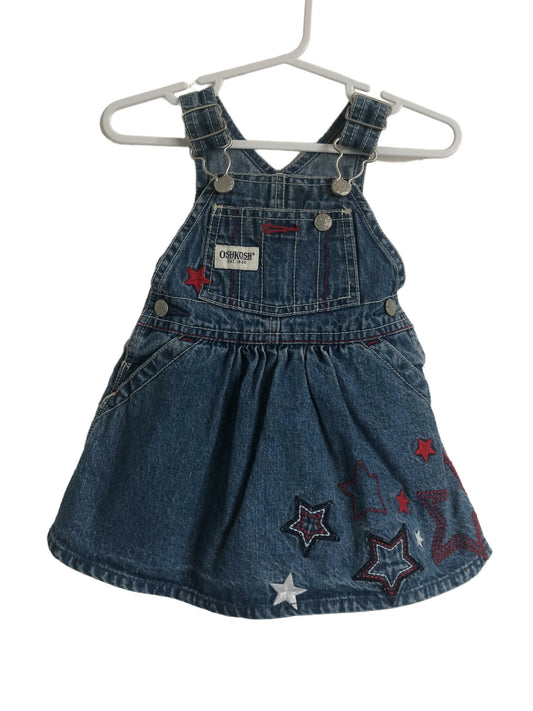 OSHKOSH - Denim Pinafore Dress with Embroidered Star Detail - Age 6-9 Months