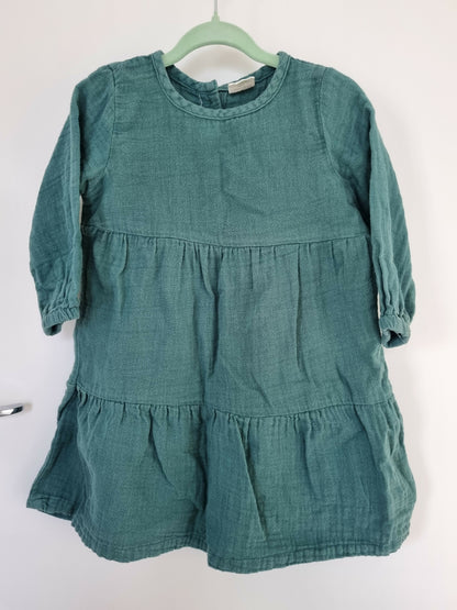 Nature Baby Long Sleeve Muslin Dress | Green | Size 1