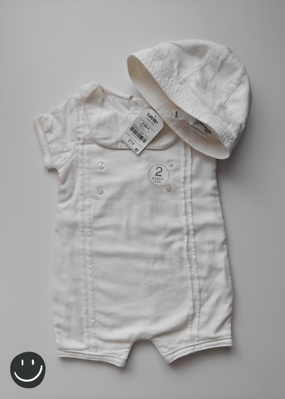 Next Baby Romper + Sunhat Set - Cream | Size 9-12 months BNWT