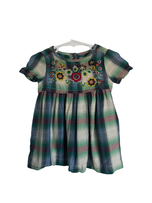 NEXT - Plaid Dress with Embroidered Flowers - Age 6-9 Months